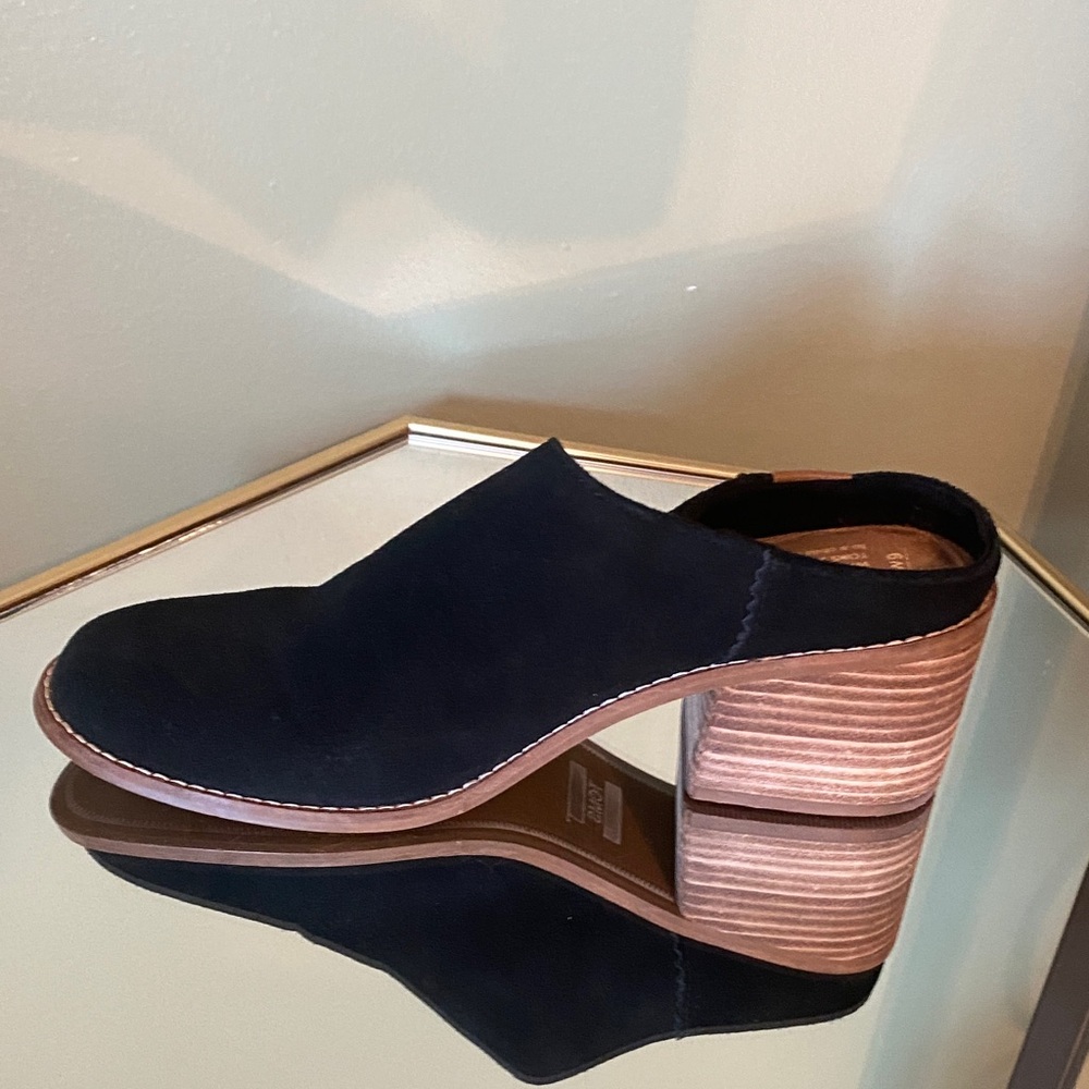 TOMS Black Suede Clogs with Wooden Heel - Picture 6 of 9